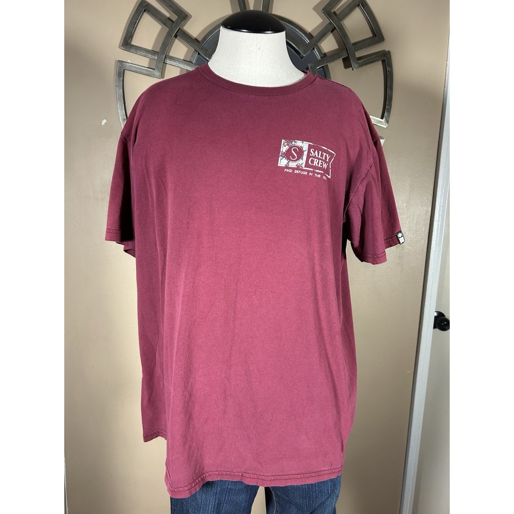 Salty Crew T-Shirt Men's Maroon Find Refuge‎ in the Sea Large L